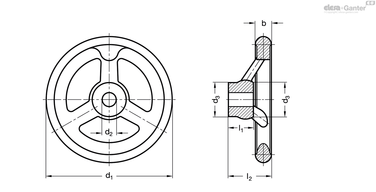 gn 950.1-a - 轮辐手轮, 不带手柄的盘形手轮
