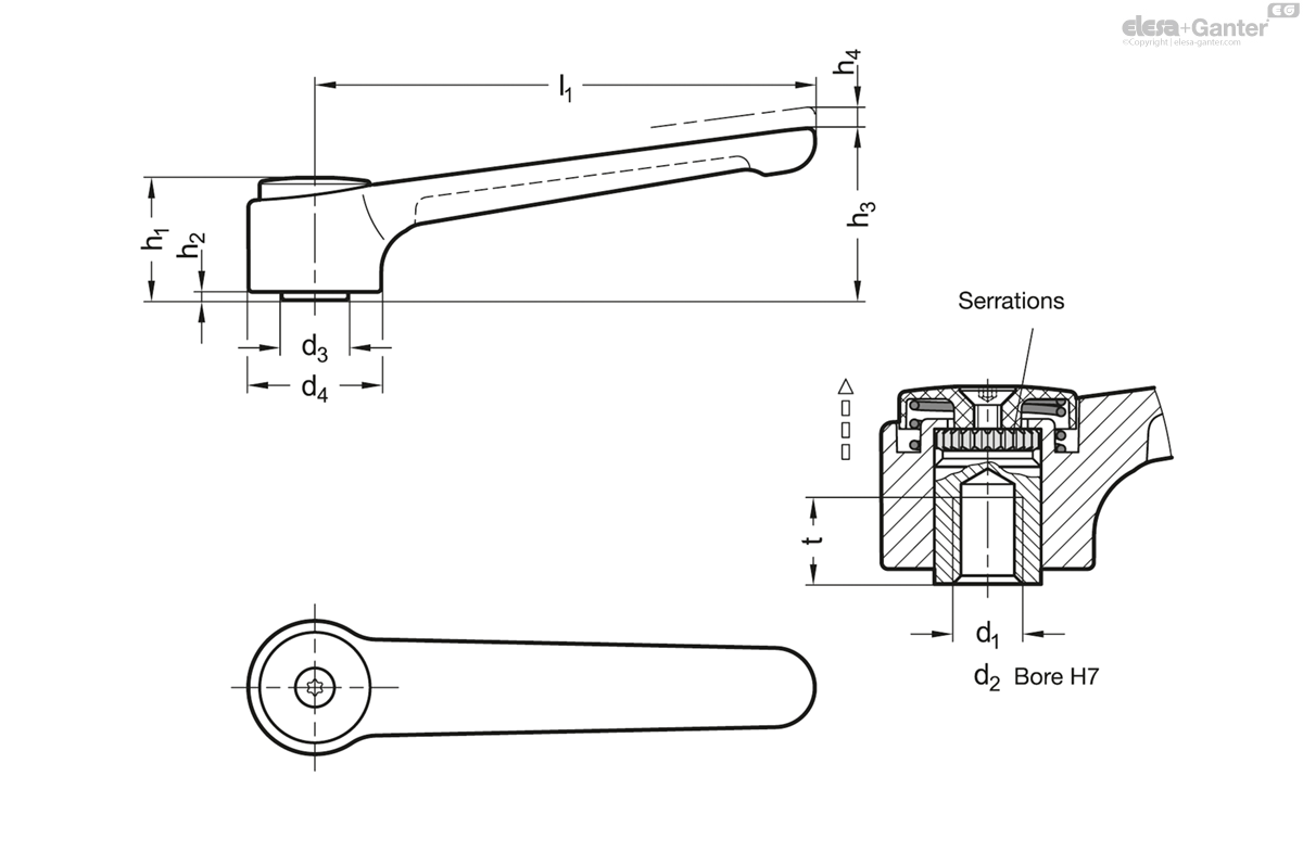 thumbnail image 2 of Ganter Standard Elements Adjustable Clamping Lever With Screw Thread Gn 300 Handle Length 78 Mm Screws Q 750562 2 of 10
