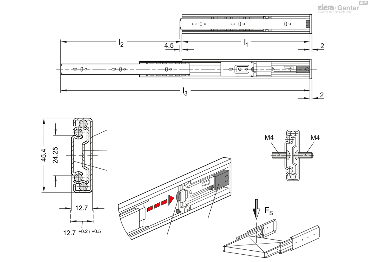 GN 1418 Telescopic slides | Elesa+Ganter