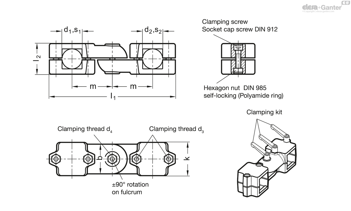 GN 289 Swivel clamp connector joints | Elesa+Ganter