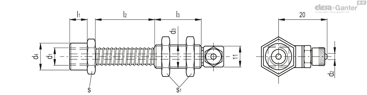 Threaded Spring End VPD-F-L Mini vacuum cup spring suspensions Female threaded connection ...