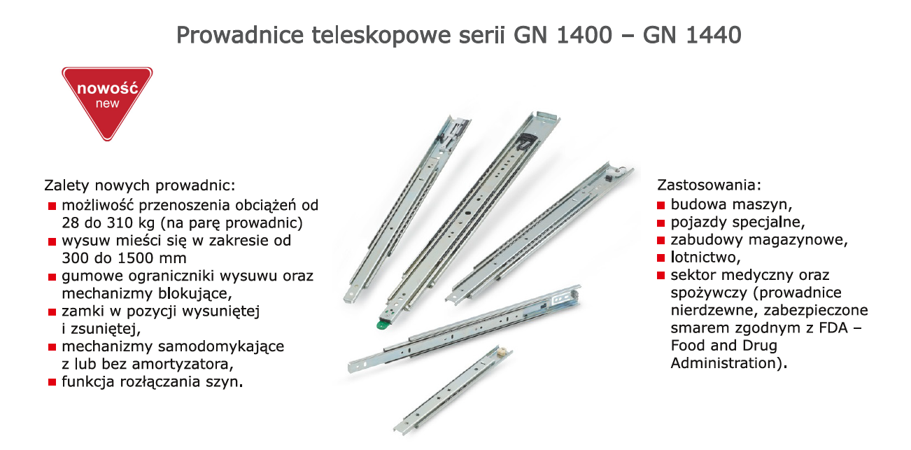 GN 1400 GN 1440 prowadnice teleskopowe